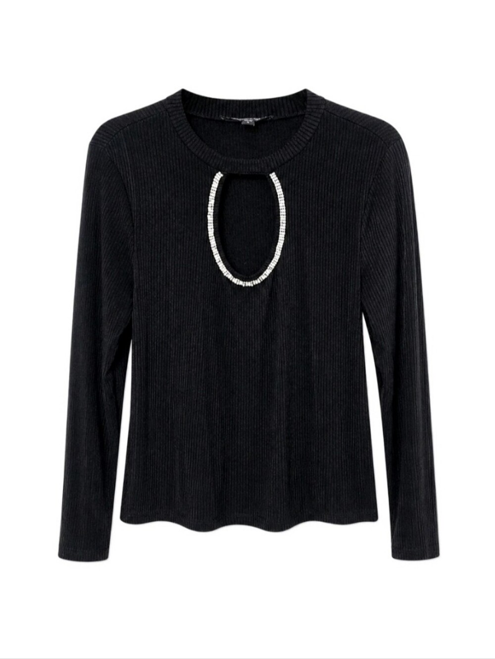 Marc New York Andrew Marc Black Ribbed Crystal Keyhole Top L